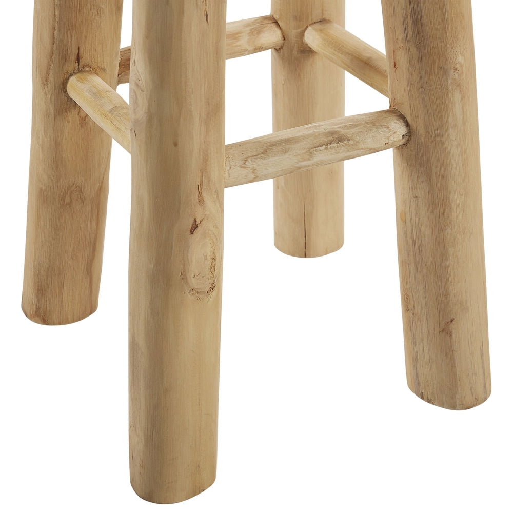 Sgabello Alto in Pelle di Agnello Gambe in Legno di Teak Stile Rustico soggiorno cucina