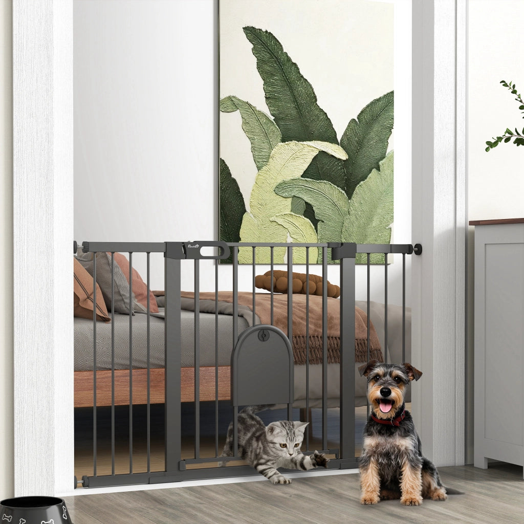 Barriera per Cani con Porticina ¨C Minimal ¨C Nero 75-131 cm con 3 Estensioni