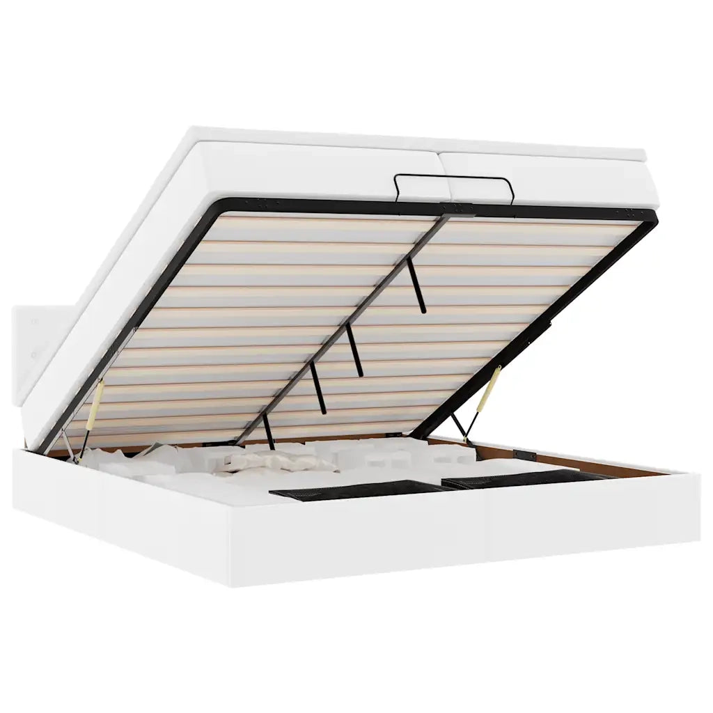 Struttura Letto Pouf con Materasso 200x200 cm Similpelle 3312173
