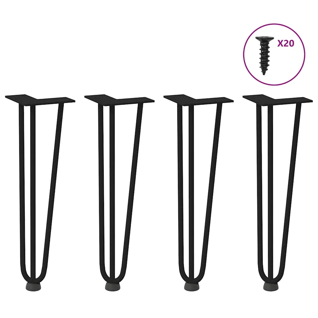 Set di 4 gambe a forcina per tavolino da caffè da 42 cm design moderno con piedini regolabili acciaio nero massiccio 02_0056739