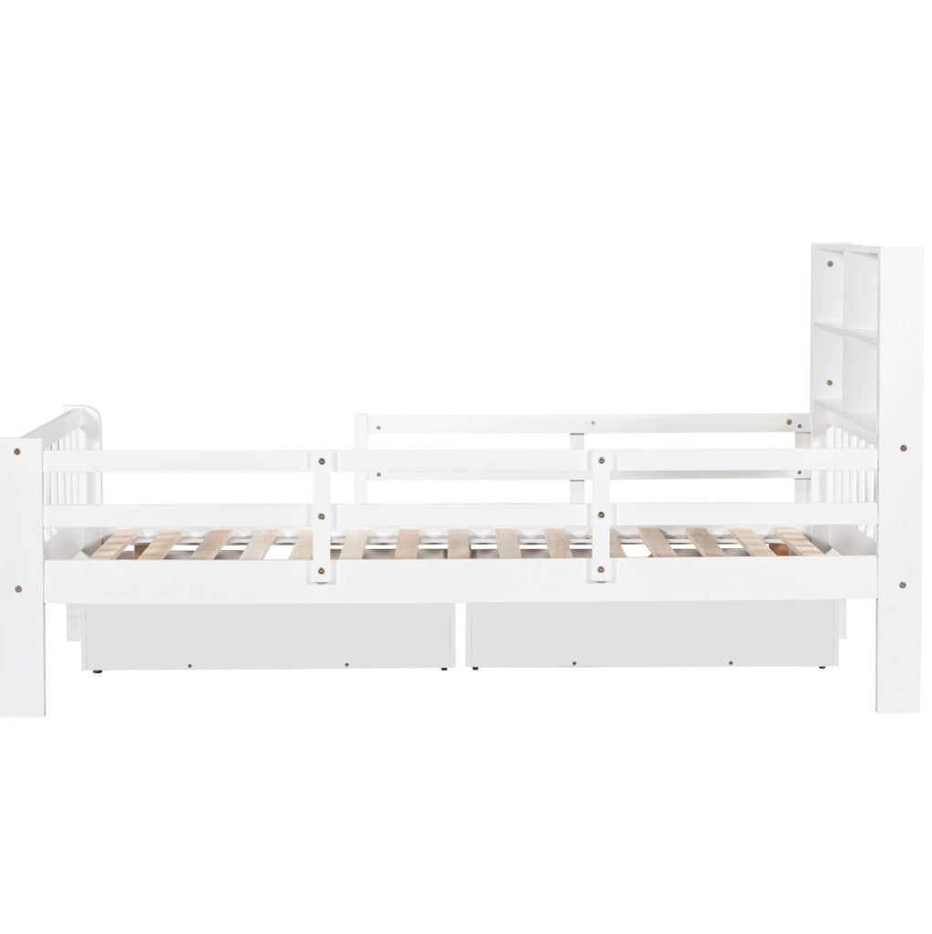 Letto per bambini 90x200 cm in legno massello e MDF; bianco; con lavagna e 2 cassetti