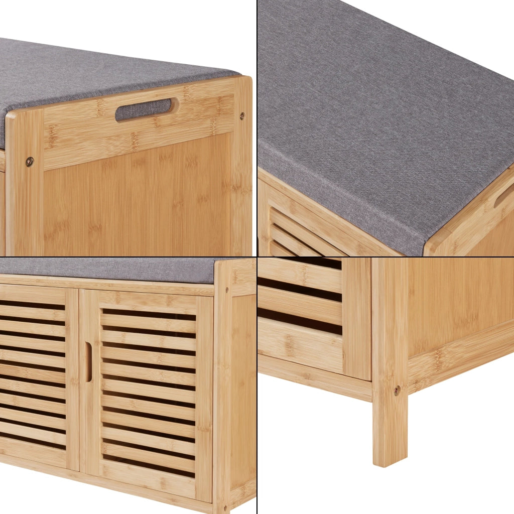 Panca portascarpe in bambù 50 x 90 x 35 cm grigio naturale 03_0007659