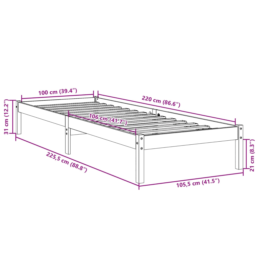 Letto Extra Lungo senza Materasso Bianco 100x220 cm in Pino 852419