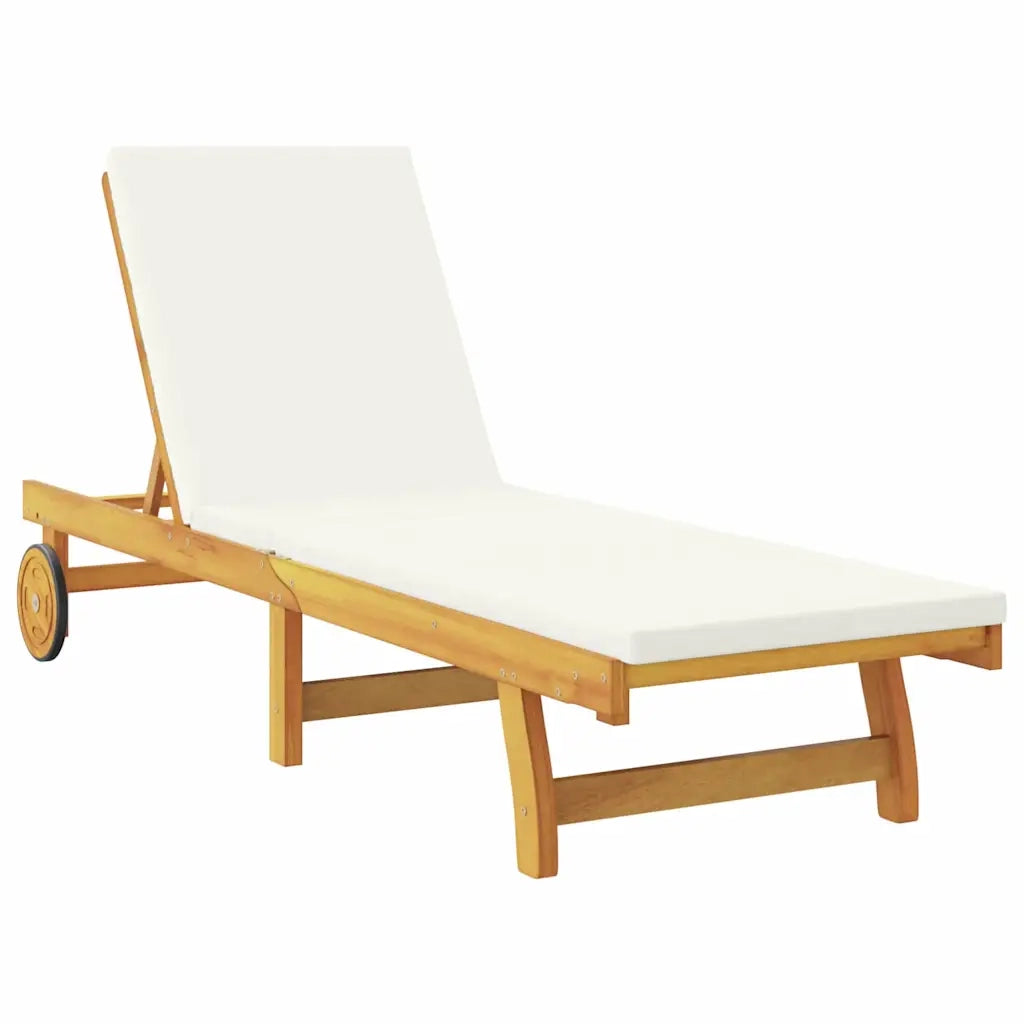 Lettino da sole Bianco Crema Legno di Acacia Massello