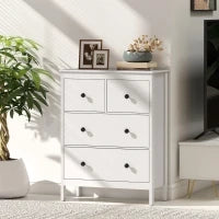 Comò con 4 Cassetti, per Abiti & Biancheria, Soggiorno, Camera da Letto, Corridoio, Truciolato, Bianco