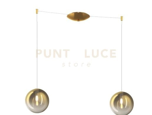 SOSPENSIONE OTTONE SAT. 2 LUCI SPOSTABILE VETRI ORO 1184OS-S2 S-OR