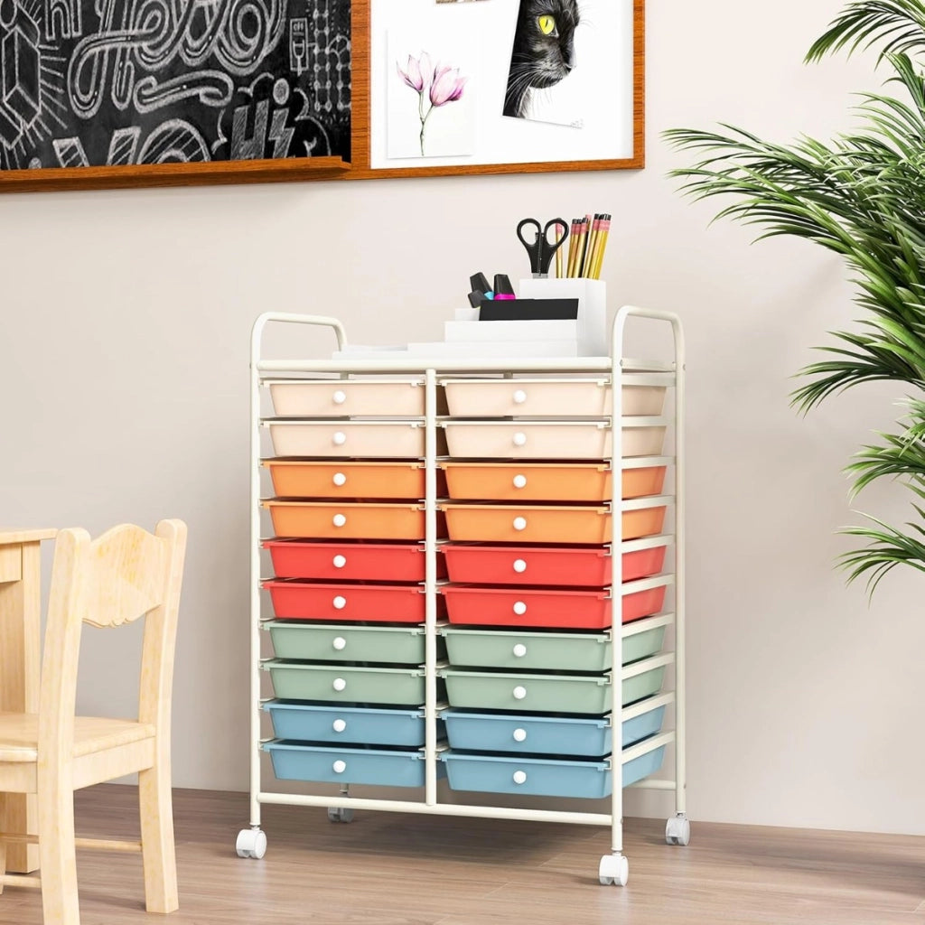 Carrello cassettiera multiuso e leggero con 20 cassetti-Scaffale Contenitore con ruote per ufficio e casa Colorato 1