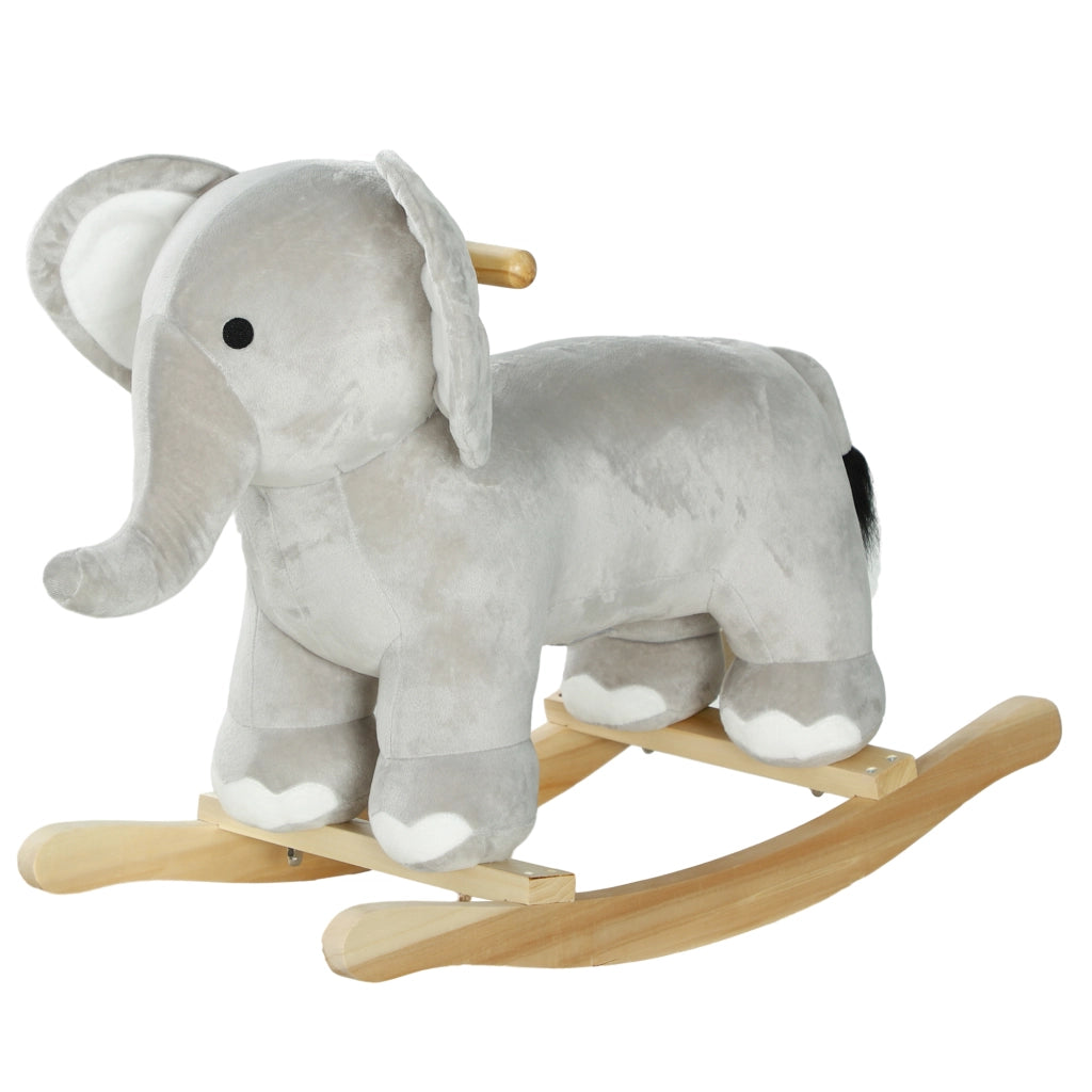 Cavallo a Dondolo per Bambini 2-4 Anni a Forma di Elefante con Suoni e Rivestimento Morbido, Grigio