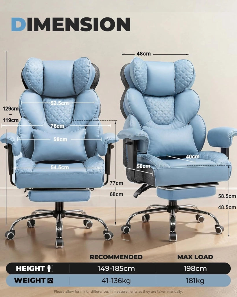 Poltrona Gamer & Ufficio Ergonomico Verde, 180 kg, Supporto Lombare & Poggiapiedi Regolabili, Schienale Inclinabile a 150°, Design Ibrido Similpelle & Mesh, Grande Poltrona Sterzo Stabile