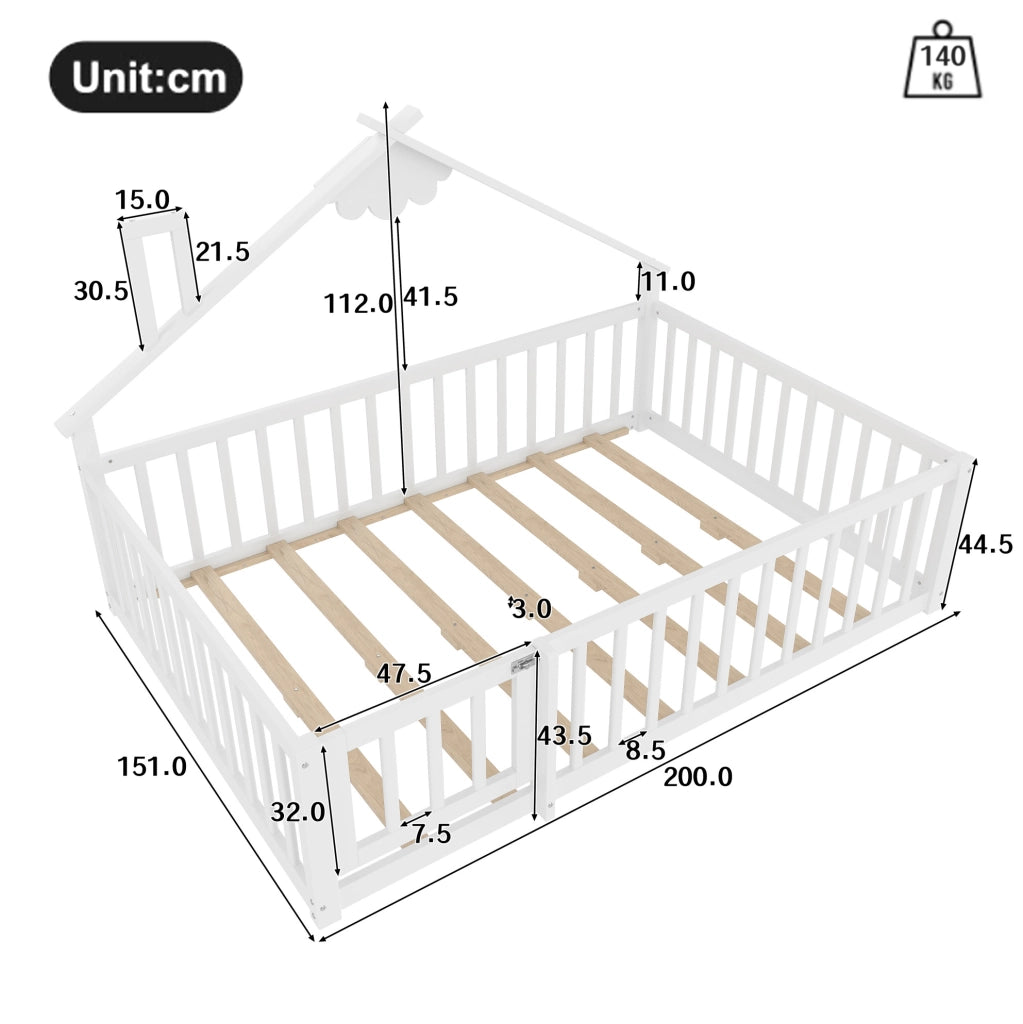Letto per bambini a casetta 140x190 cm in pino bianco