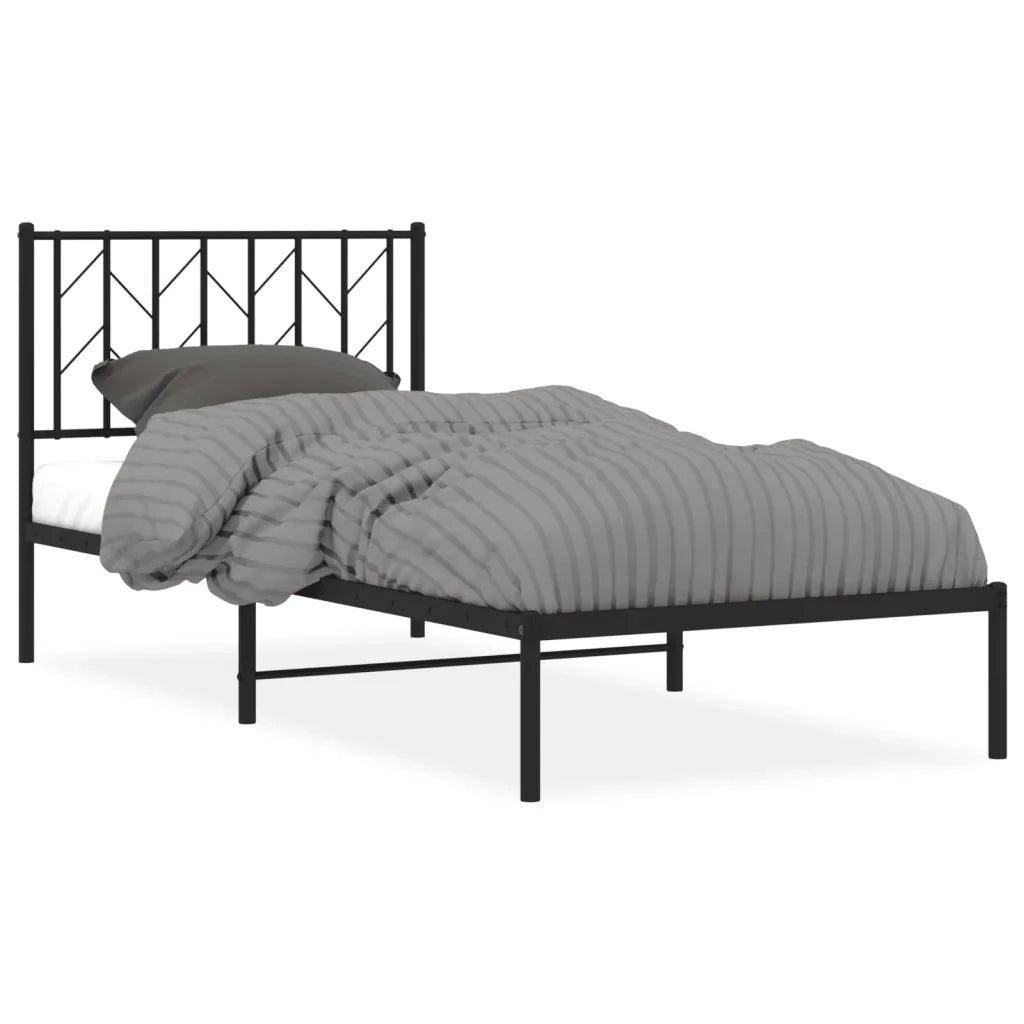 Letto singolo | Letto per adulti | Giroletto con Testiera in Metallo Nero 90x200 cm