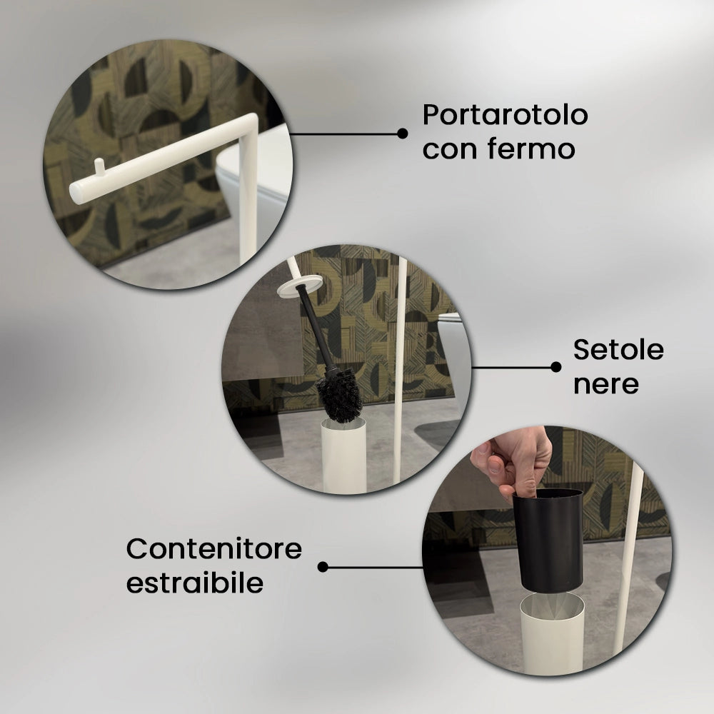 Piantana porta rotolo e scopino da appoggio in acciaio bianco opaco Style
