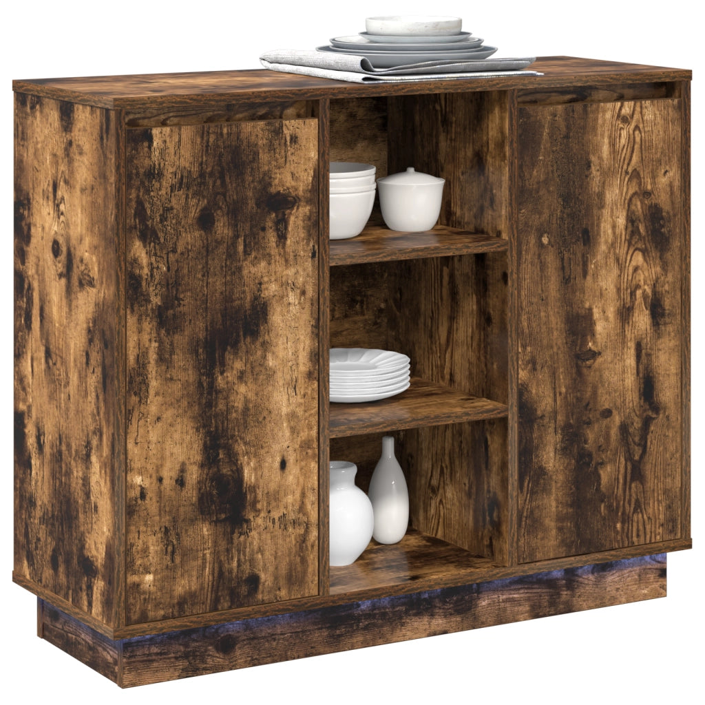Credenza con LED Rovere Affumicato 90x32x75 cm Legno Compresso