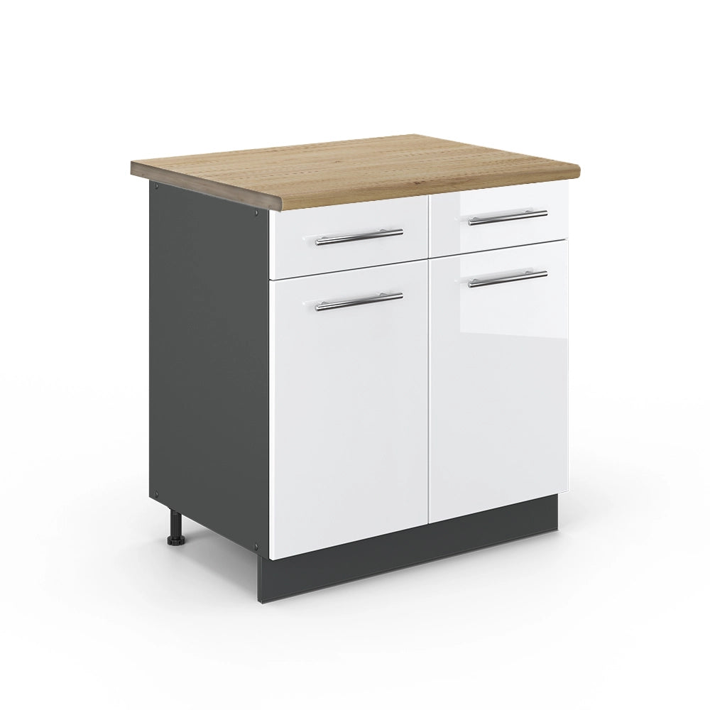 Vicco Mobiletto base per cucina Bianco lucido 80 cm , PL Rovere