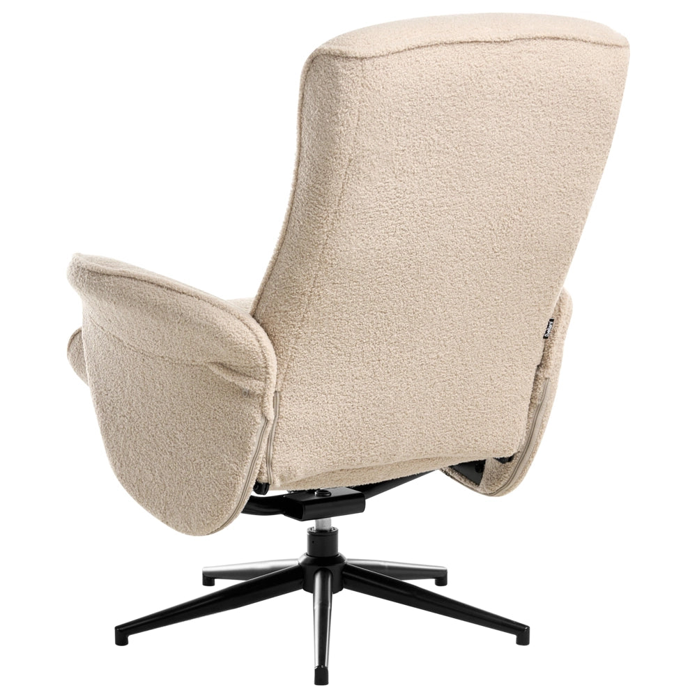 Poltrona reclinabile Beige con poggiapiedi Tessuto Boucle Girevole Struttura in metallo Design retrò