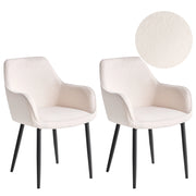 Set di 2 sedie da pranzo in tessuto bouclè bianco braccioli schienale intagliato gambe in metallo moderna industriale