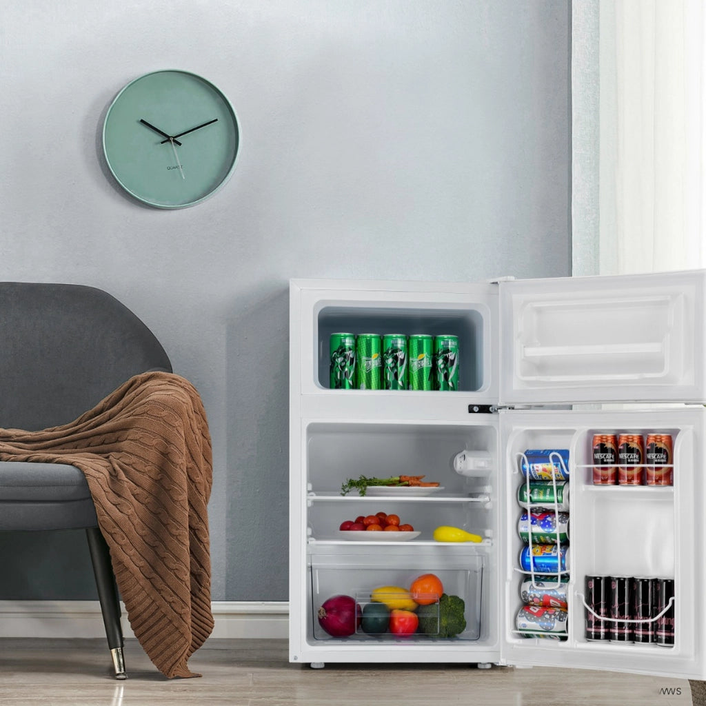 Frigorifero compatto 90 L con luce LED e refrigerazione rapida, Freezer silenzioso separato con 2 ante Bianco-Frigoriferi