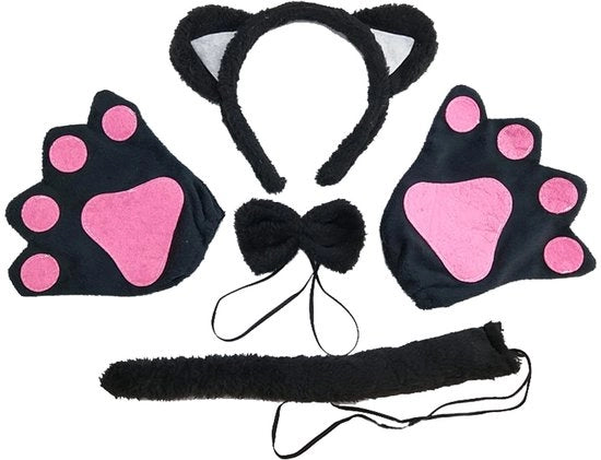 Costume per animali - Cappuccio e collare per gatto - Manopole per gatto - Code di coda per gatto - Farfalla per gatto - Materiale: poliestere morbido