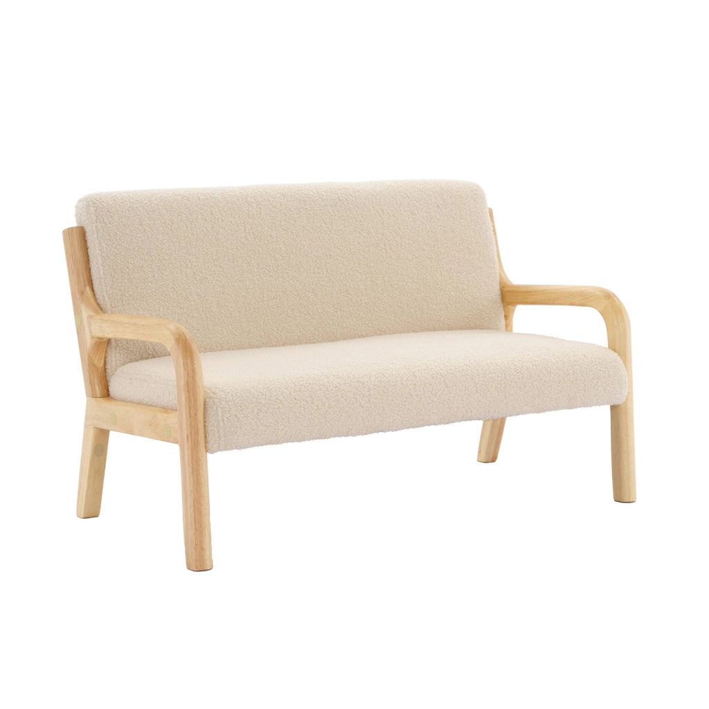 Panca per bambini scandinava, tessuto bouclé, 2 posti, beige