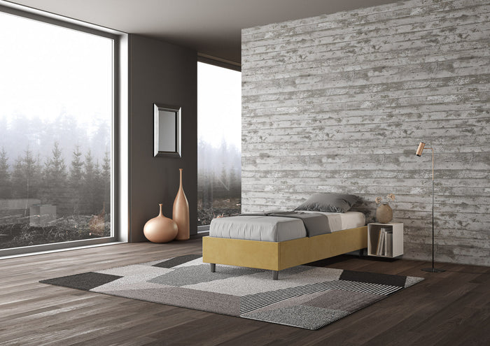 Letto Singolo Sommier 80x210 cm con Rete e Contenitore Azelia Ocra