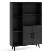 Libreria autoportante con 5 scomparti aperti e armadio, Mobile espositore moderno con piedi in metallo Nero-Librerie