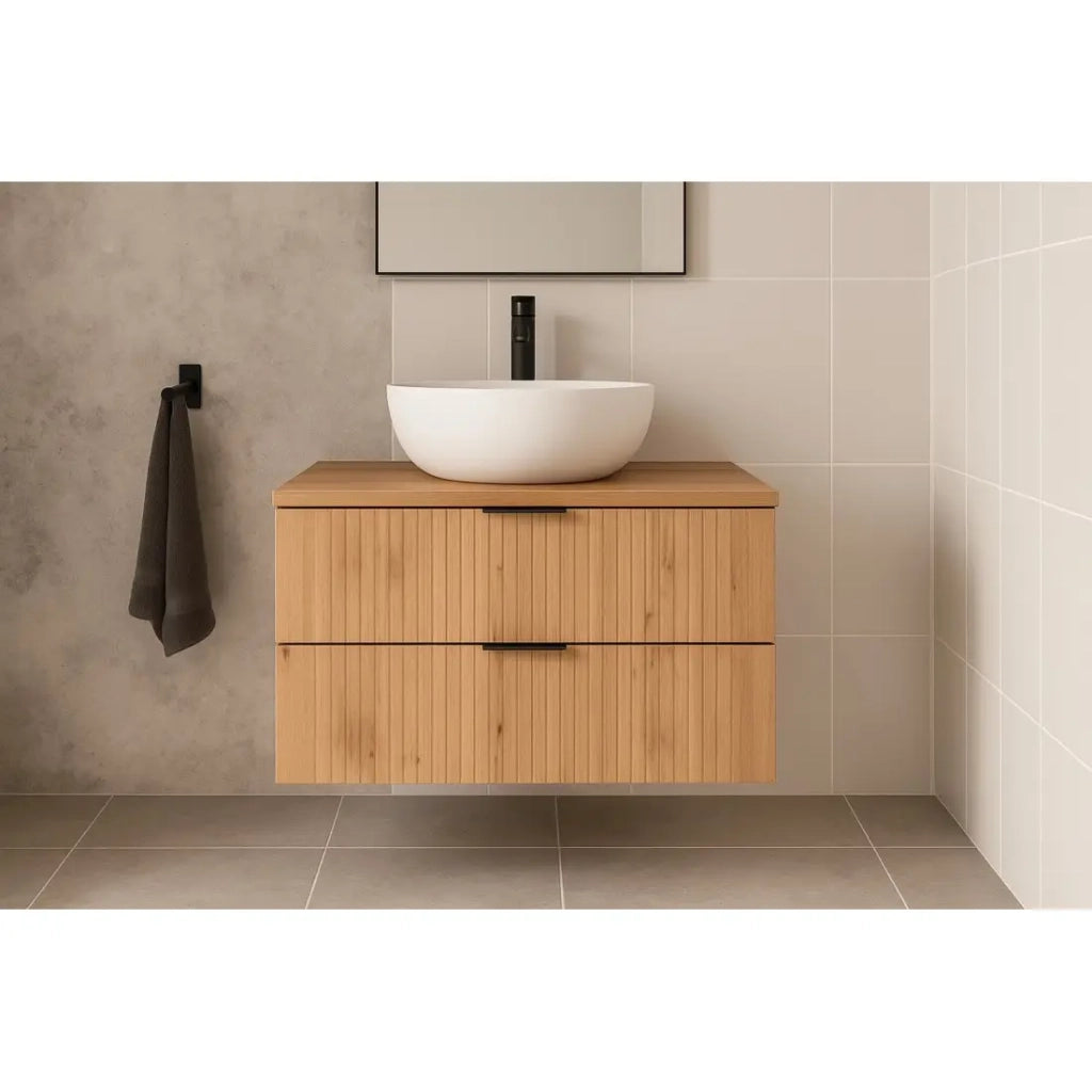 Set da bagno NOXERA 80 cm – Rovere wotan – Mobile sottolavabo con piano per lavabo e lavabo