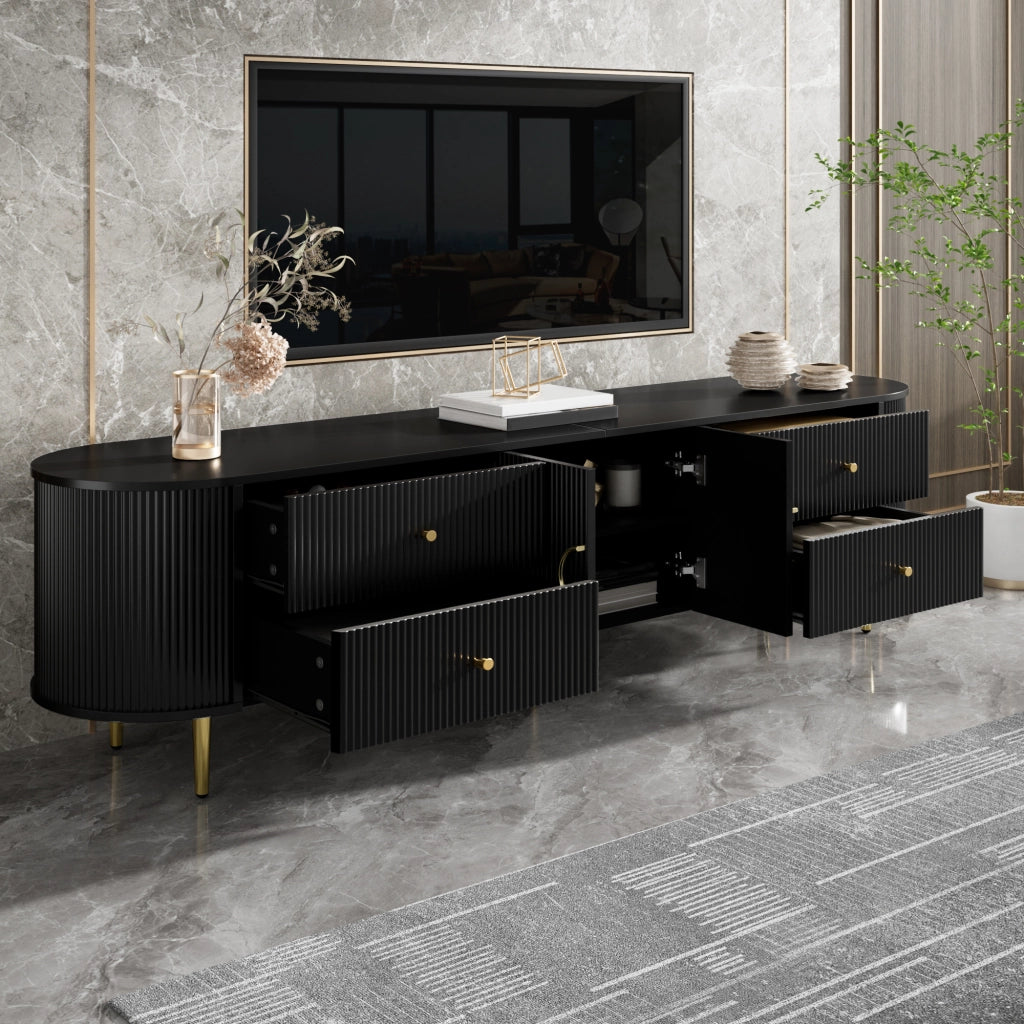 Cassettiera TV nera in MDF; lunghezza 180 cm