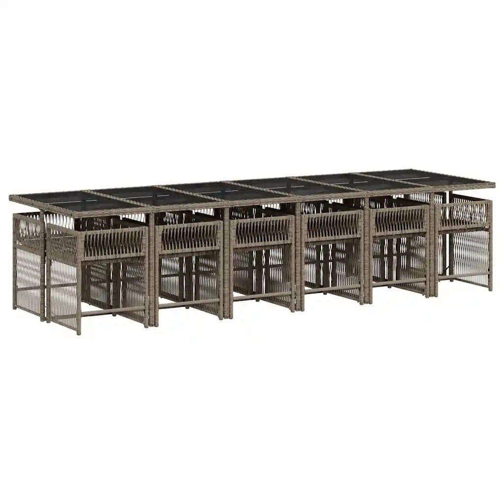 Set da Pranzo da Giardino 13pz con Cuscini Grigio in Polyrattan