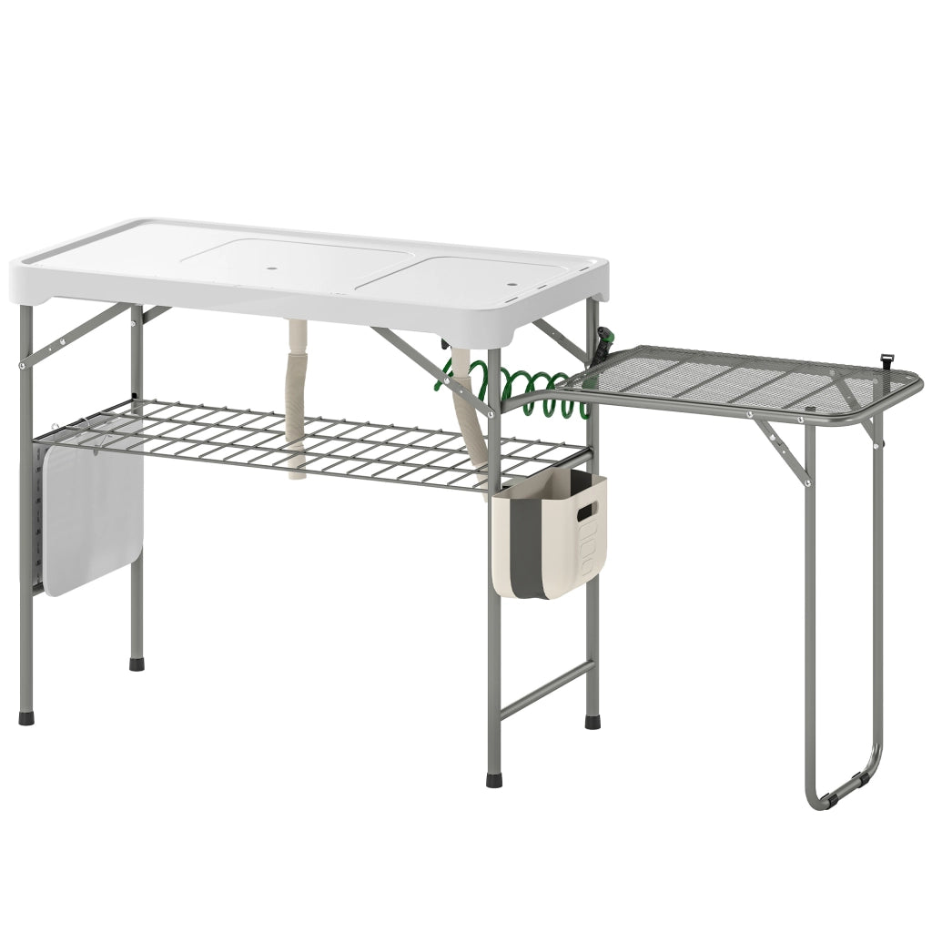 Tavolo da Pescato Pieghevole Portatile con 2 Lavelli ¨C zephmum ¨C Bianco 120x60x90