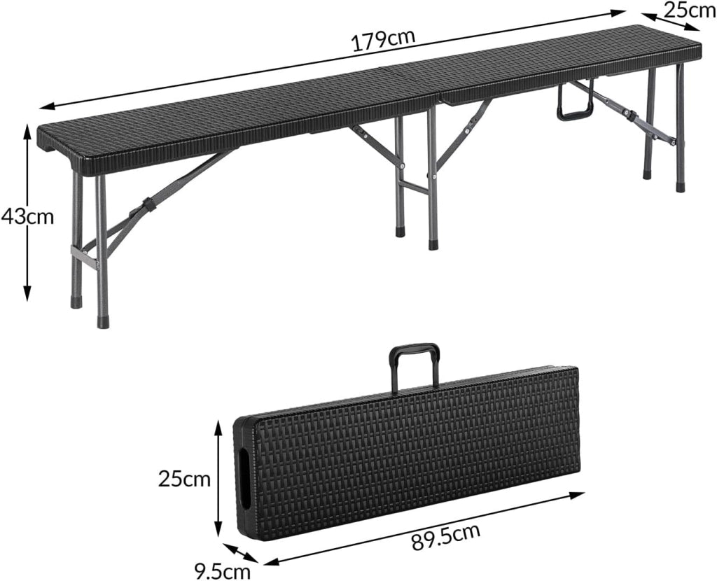 2X Panca Pieghevole da Giardino Stile Birreria 180 cm Panchina da Campeggio Panche Portatili
