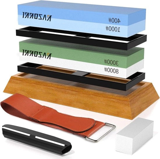 Pietre di Affilatura - Pietre a doppia faccia 400/1000, 3000/8000 Grit con Guida di Angolo di Livellamento - Kit di Affilatura e Lustraggio per Coltelli in Metallo
