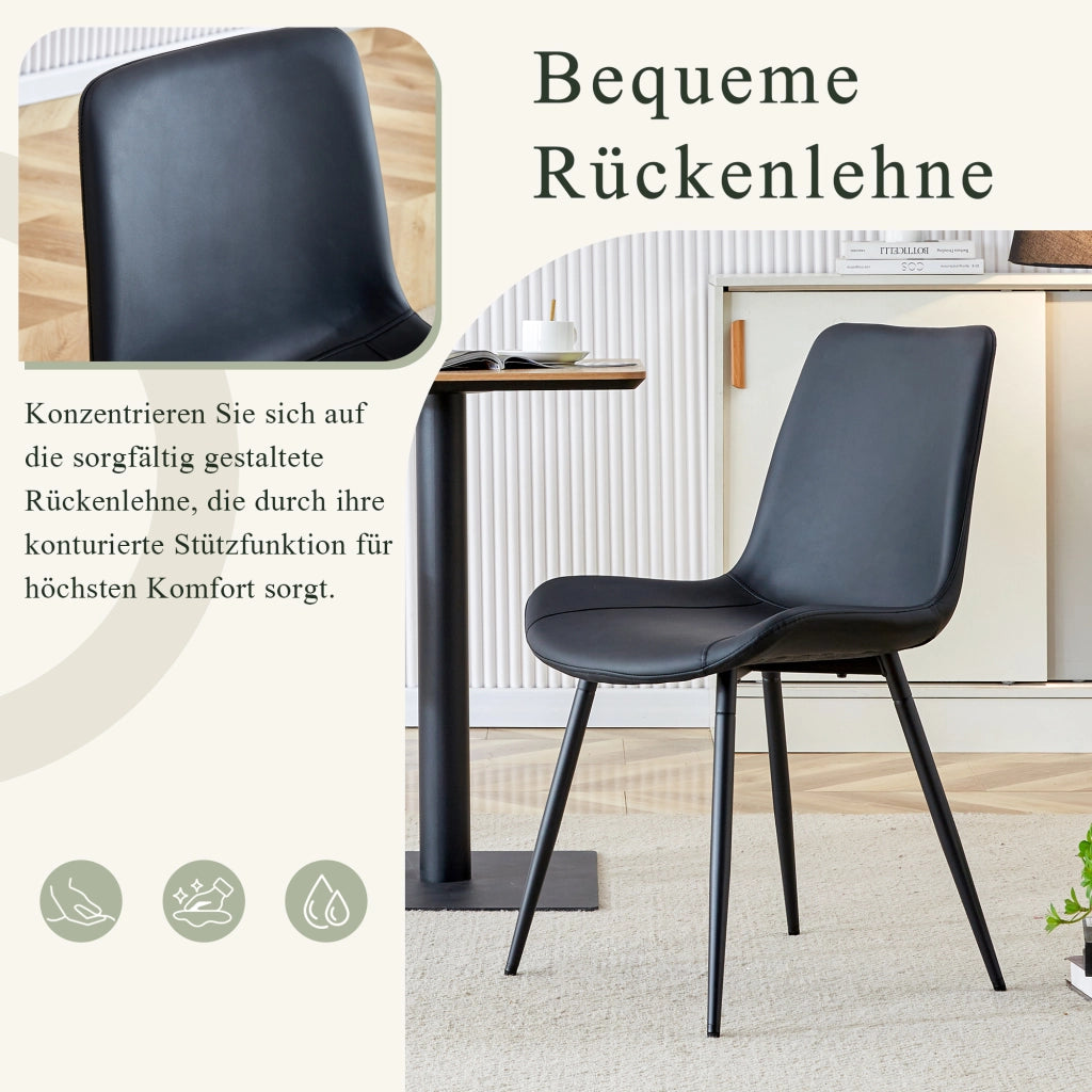 Sedia da sala da pranzo set da 4 con seduta ergonomica e gambe in metallo, in pu nero