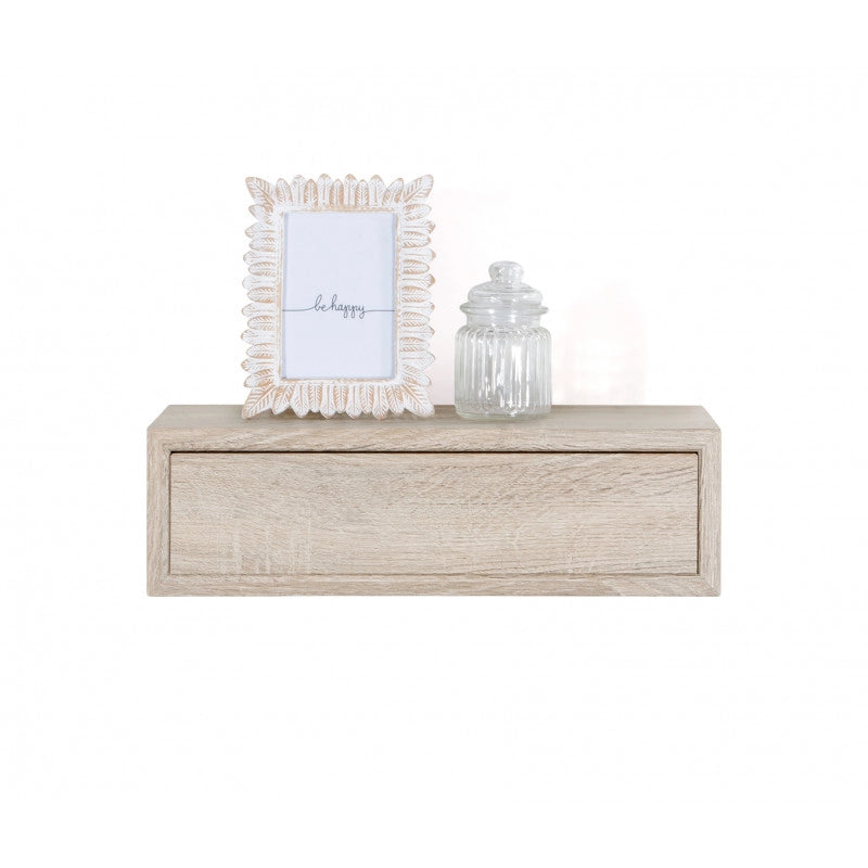 Mensola da Muro Lego con Cassetto, Comodino Sospeso, Mensola da Parete, 45x13.4 p20 cm, Rovere Sagerau - Made in Italy