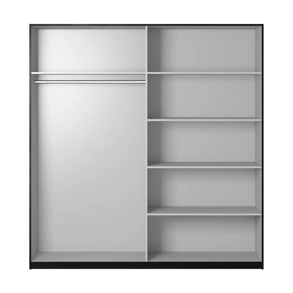 Armadio design 180cm. 2 porte con specchi modulari. Colore nero opaco. Collezione EOS