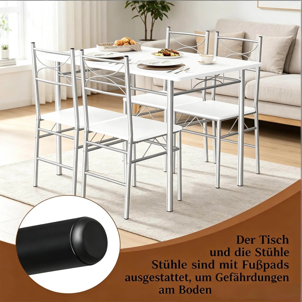 Set tavolo da pranzo con 4 sedie MDF e metallo bianco argento
