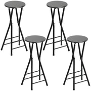 Set 4 Sgabelli Bar Pieghevoli 34x30x70 cm con Doppio Poggiapiedi in Legno e Acciaio Nero
