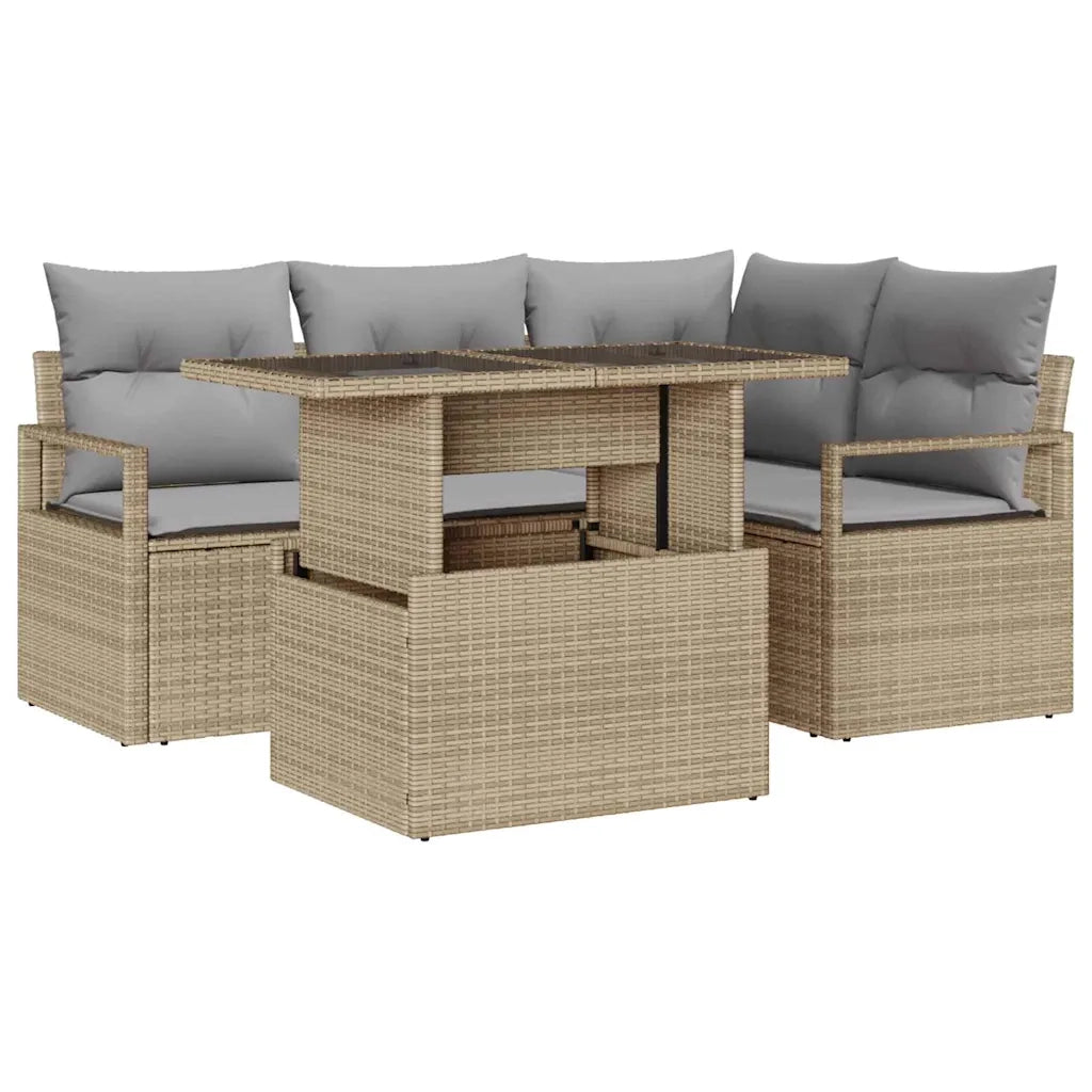 Set Divano da Giardino 5 pcs Beige Poly Rattan 3357553