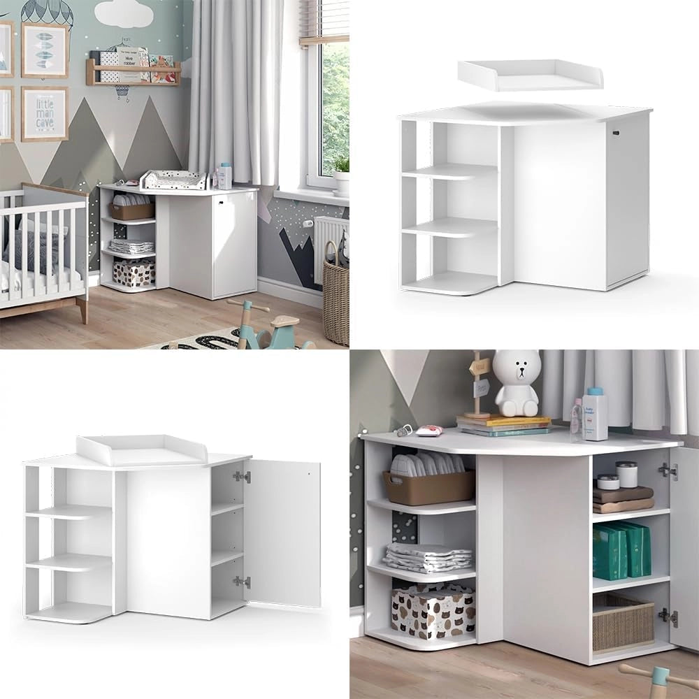 Fasciatoio Kristian, Bianco, 85 x 77.3 cm con porta e vani aperti, convertibile in una cassettiera tradizionale per un utilizzo versatile
