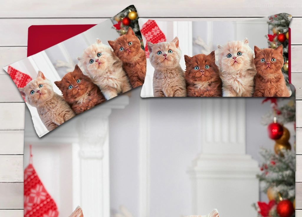 Parure Copripiumino Sacco Piumino Letto 100% Cotone Sogni D'oro Disegno Gatti Natale Dis. 69 - Piazza E Mezza - Gatti Natale