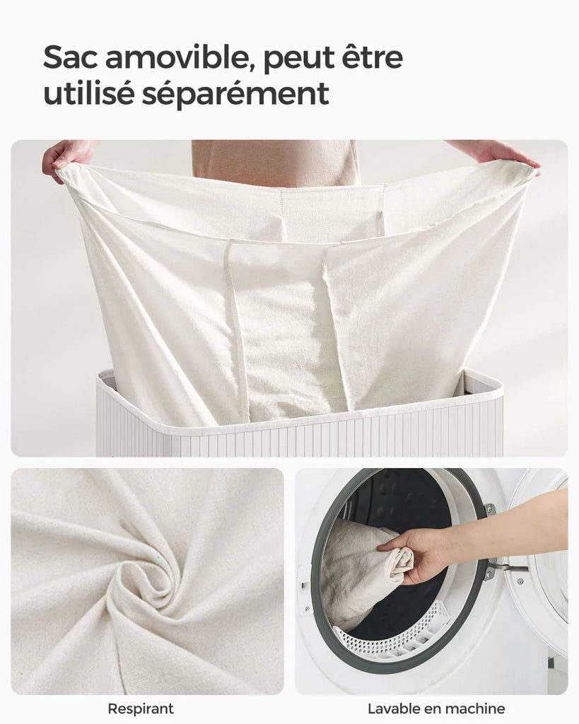 Cesto portabiancheria a 3 scomparti con coperchio e manici cesto portabiancheria pieghevole da 150 litri per lavanderia/camera da letto bianco 12_0006666