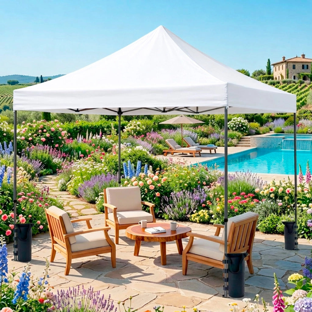 Gazebo Professionale Automatico Richiudibile In Acciaio Con Telo Oxford 1200D PVC Impermeabile E Anti UV Struttura A Fisarmonica Con Borsa Trasporto E Sacche Zavorra Per Sagre Feste Eventi 3x3 M Bianco