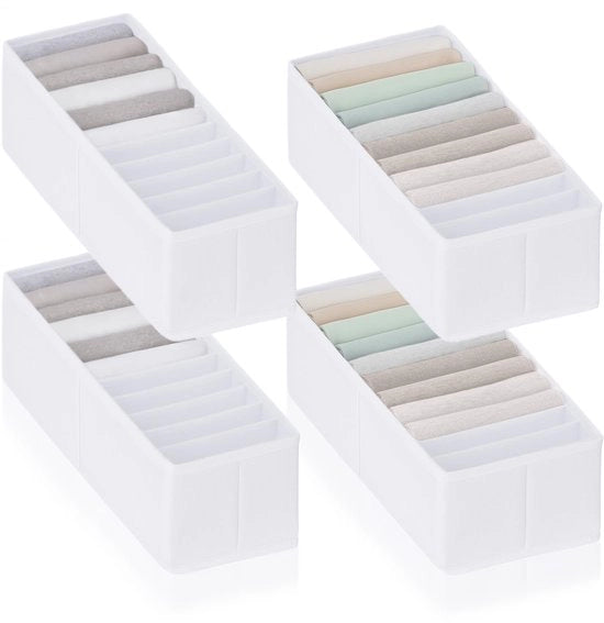 Set di organizzazione per la casa - Compartimenti extra alti per magliette, camicie e sottovesti - Cassetto di stoccaggio per la stanza degli abiti - Duraturo e lavabile per la stanza degli abiti - Bianco - Misura: 2x S | 2x L