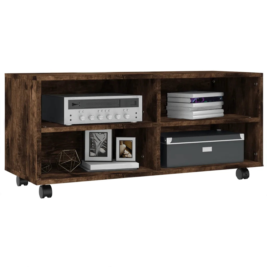 Mobile TV con Ruote-Credenza per TV Rovere Fumo 90x35x35cm in Legno Multistrato