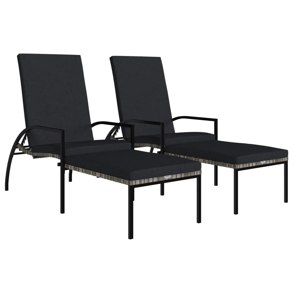 Lettini Prendisole 2 pz con Poggiapiedi in Rattan PE Grigio 317633