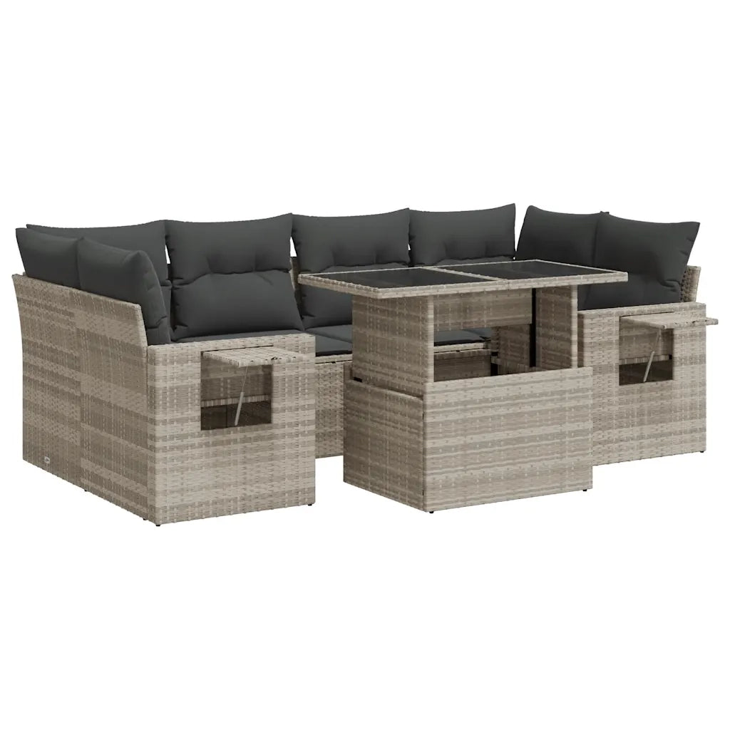Set Divani da Giardino 7pz con Cuscini Grigio Chiaro Polyrattan 3326433