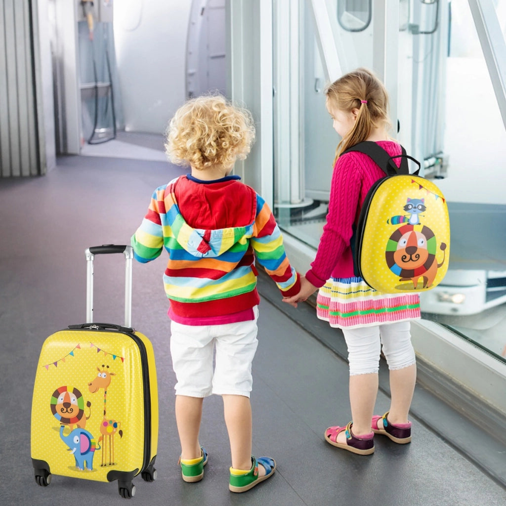 Valigie rigide con rotelle e maniglia retrattile, Set di valigie e zaini per bambini dai 3 ai 10 anni Giallo-Bagagli e borse