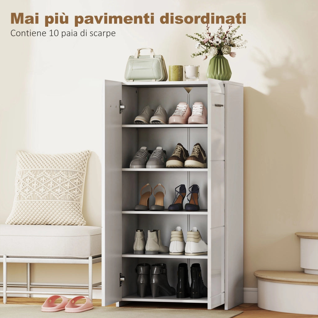Mobile Scarpiera 5 Ripiani Regolabili ¨C Zephmum ¨C Legno Bianco Lucido 55x36x108 cm