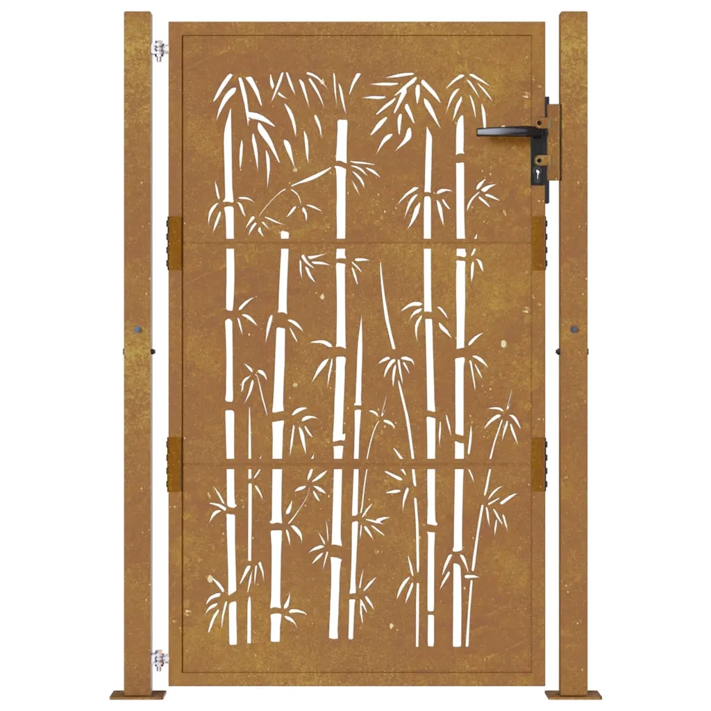Cancello da giardino 100x150 cm in acciaio Corten e design in bambù 153187