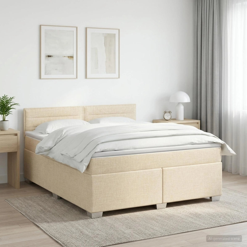 Letto box spring con materasso Crema 140 x 200 cm Tessuto 3450493