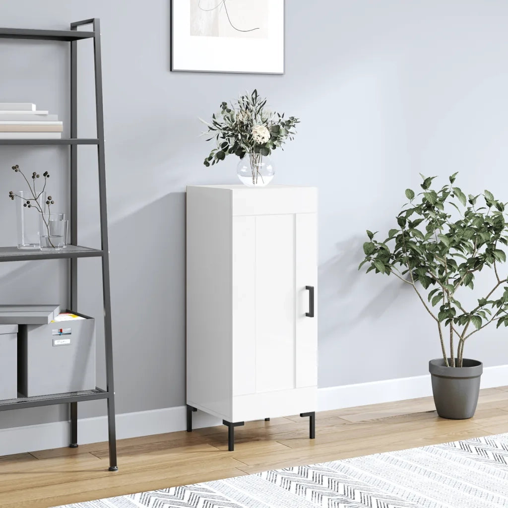 Credenza-Buffet-Armadio da cucina Bianco Lucido 34,5x34x90 cm in Legno Multistrato 366468